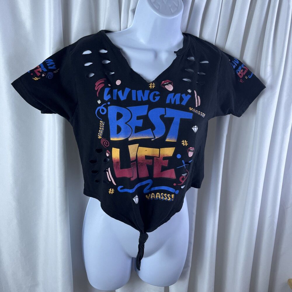 On Fire Women’s Graphic Crop Top Multicolor Size M Living My Best Life Casual - Picture 2 of 9